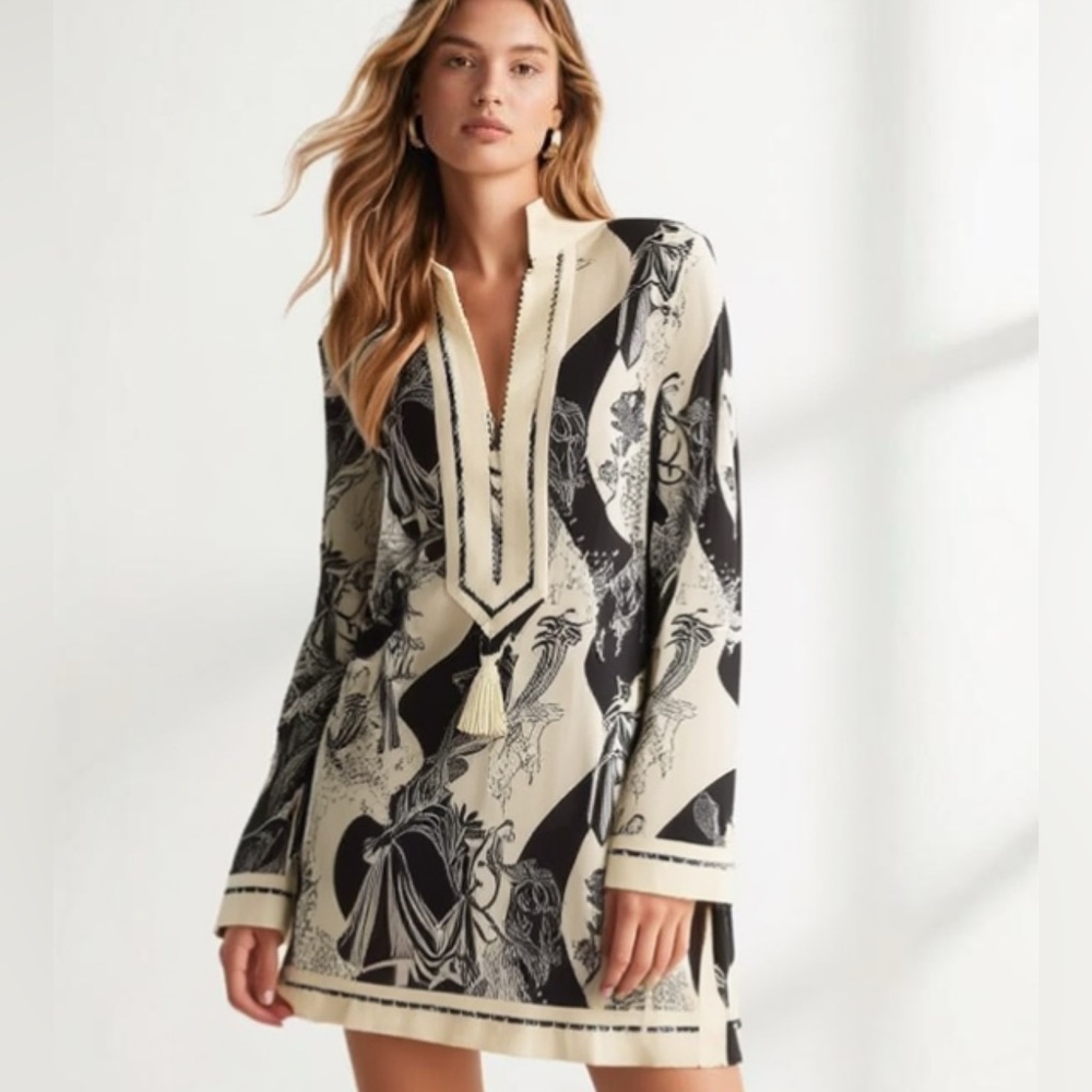 Tory burch printed tunic French cream muse coverup swim  beach